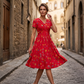 👗Damenkleid mit V-Ausschnitt, Blumenmuster und gedrehter Taille