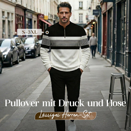 👕 60% RABATT! ⌛ Herren-Set: Pullover mit Grafischem Druck & Hose – Lässiger Street-Style, Bequemer Schnitt & Vielseitig 👖