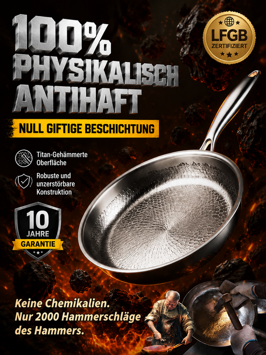 Handgehämmerte, unbeschichtete Antihaftpfanne 🍳[Kratzfest] Stahlwollebeständig. Metallspatelfest.