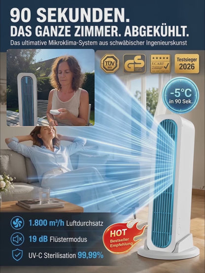 【90S den gesamten Raum abkühlen】Turmventilator stehend und liegend verwendbarer Klimagerät