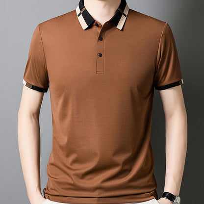 Herren Stretch Ice Silk Kurzarm-T-Shirt mit Rever