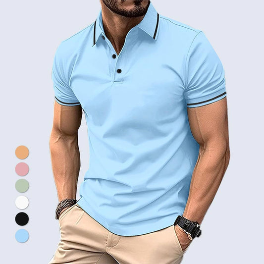 Lässiges T-Shirt für Herren mit Revers, kurzen Ärmeln und V-Ausschnitt