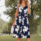 Florales Kleid mit V-Ausschnitt und betonter Taille für Frauen