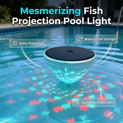 Solarbetriebene Schwimmbadleuchte mit Fischprojektion