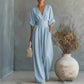 🌍 Damen V-Ausschnitt Hochtaillierter Weitbein-Jumpsuit