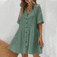 Shirt Neck Short Sleeve Button Midi Dress