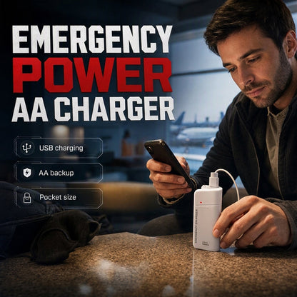 Tragbares Notfall-Ladegerät für Mobiltelefone – Powerbank mit AA-Batterien und LED-Taschenlampe