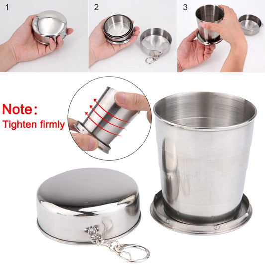 🥤 Faltbarer 150-ml-Edelstahlbecher mit Schlüsselring