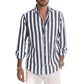【Vatertagsangebot – 50 % Rabatt】Gestreiftes Button-Down-Langarmhemd für Herren aus Baumwolle und Leinen-2